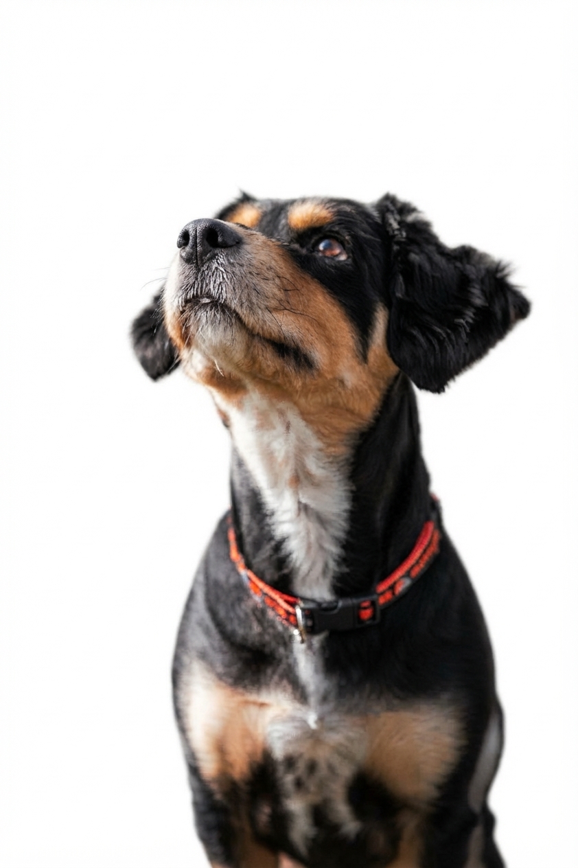 Cachorro usando uma coleira, representando um pet identificado pelo Hermes Finder